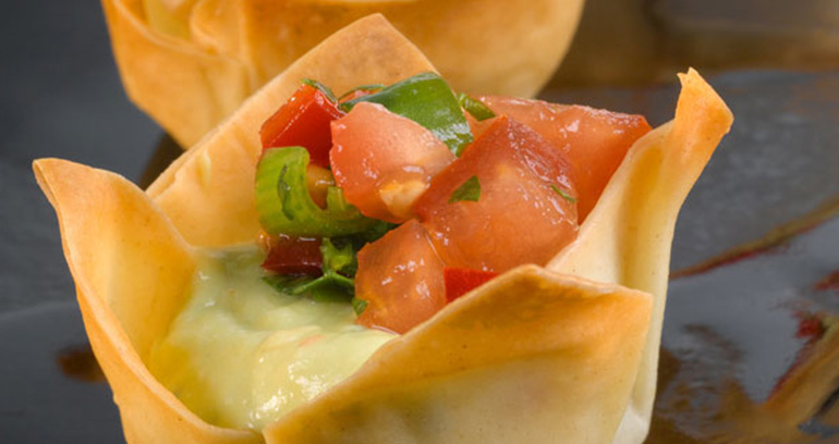 Guacamole and Salsa Tiny Filo Tartlets