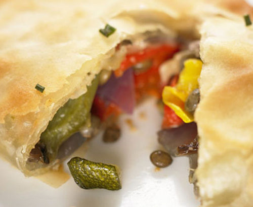 Lentil and Roasted Vegetable Filo Triangles