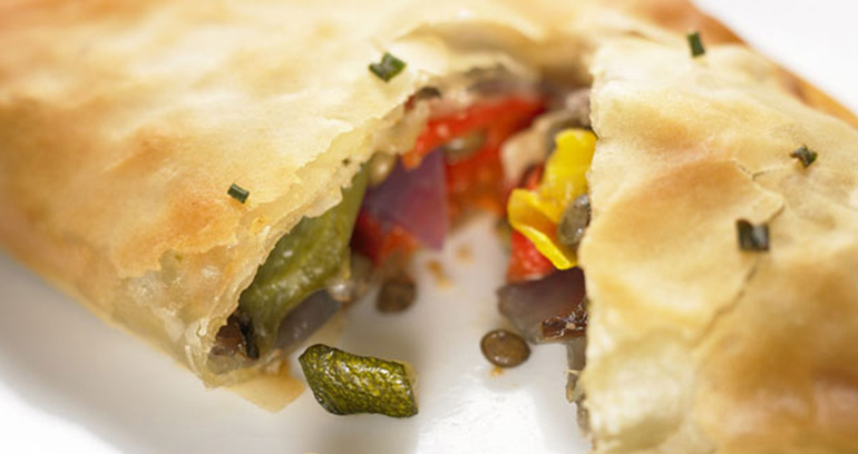 Lentil and Roasted Vegetable Filo Triangles