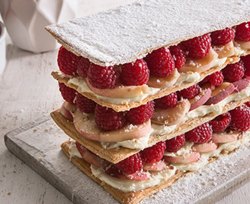 Raspberry and Peach Mille-Feuille
