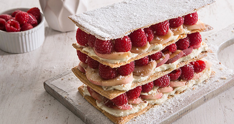 Raspberry and Peach Mille-Feuille