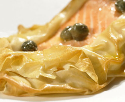 Salmon Fillet in Filo with Caper Butter