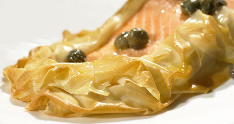 Salmon Fillet in Filo with Caper Butter