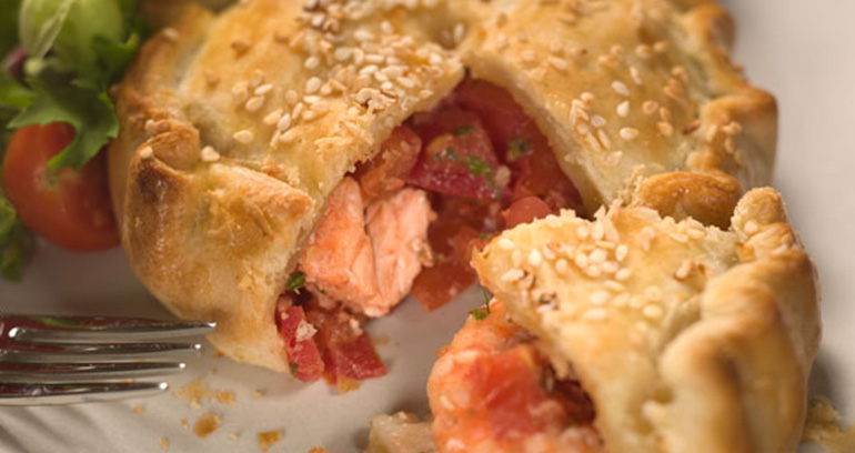 Salmon, Prawn and Tomato Pies