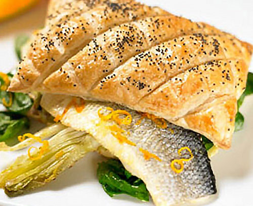 Sea Bass with Fennel and Orange on Puff Pastry