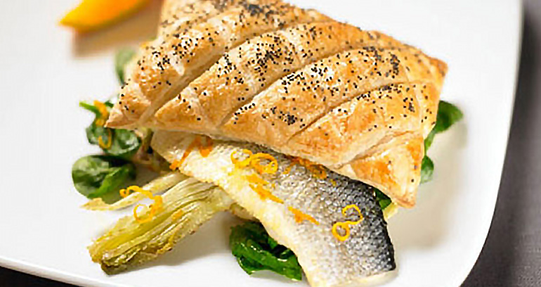 Sea Bass with Fennel and Orange on Puff Pastry