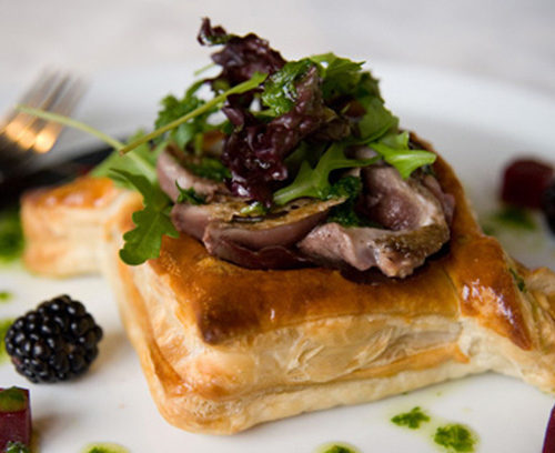 Seared Wood Pigeon in a Twisted Corner Basket