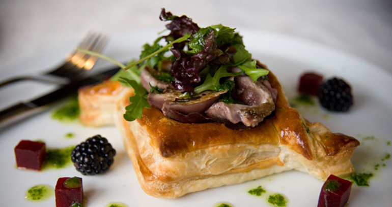 Seared Wood Pigeon in a Twisted Corner Basket