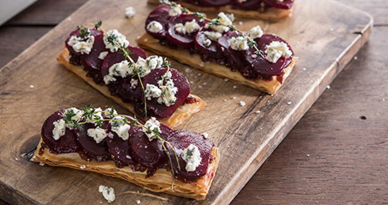 Beetroot and Fig Filo Pastry Tartlet with Oxford Blue Cheese