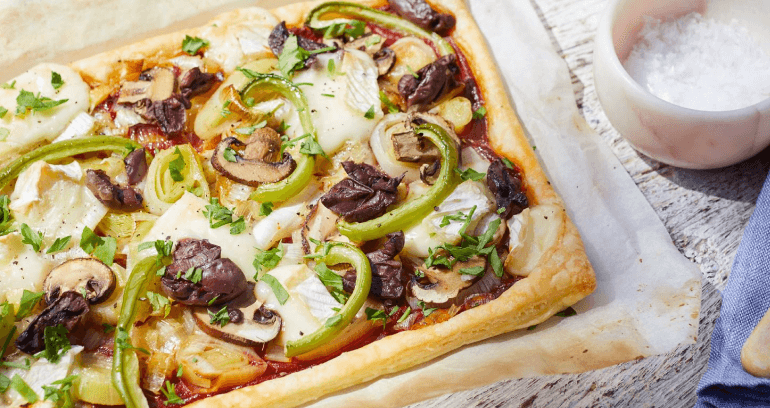 Leek, Brie, Mushroom & Olive Tart